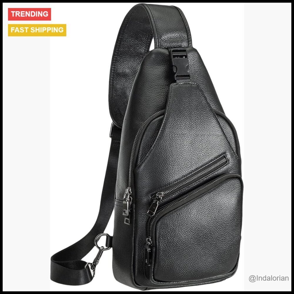 Italian Leather Sling Backpack Waterproof Anti-Theft Crossbody Daypack Casual